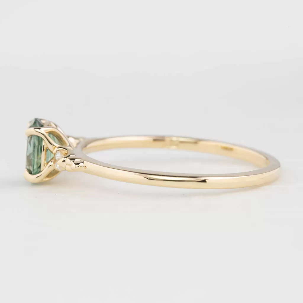 Estel Ring 6x5mm 0.80ct Light Blue Green Oval Montana Sapphire, 14K Yellow Gold