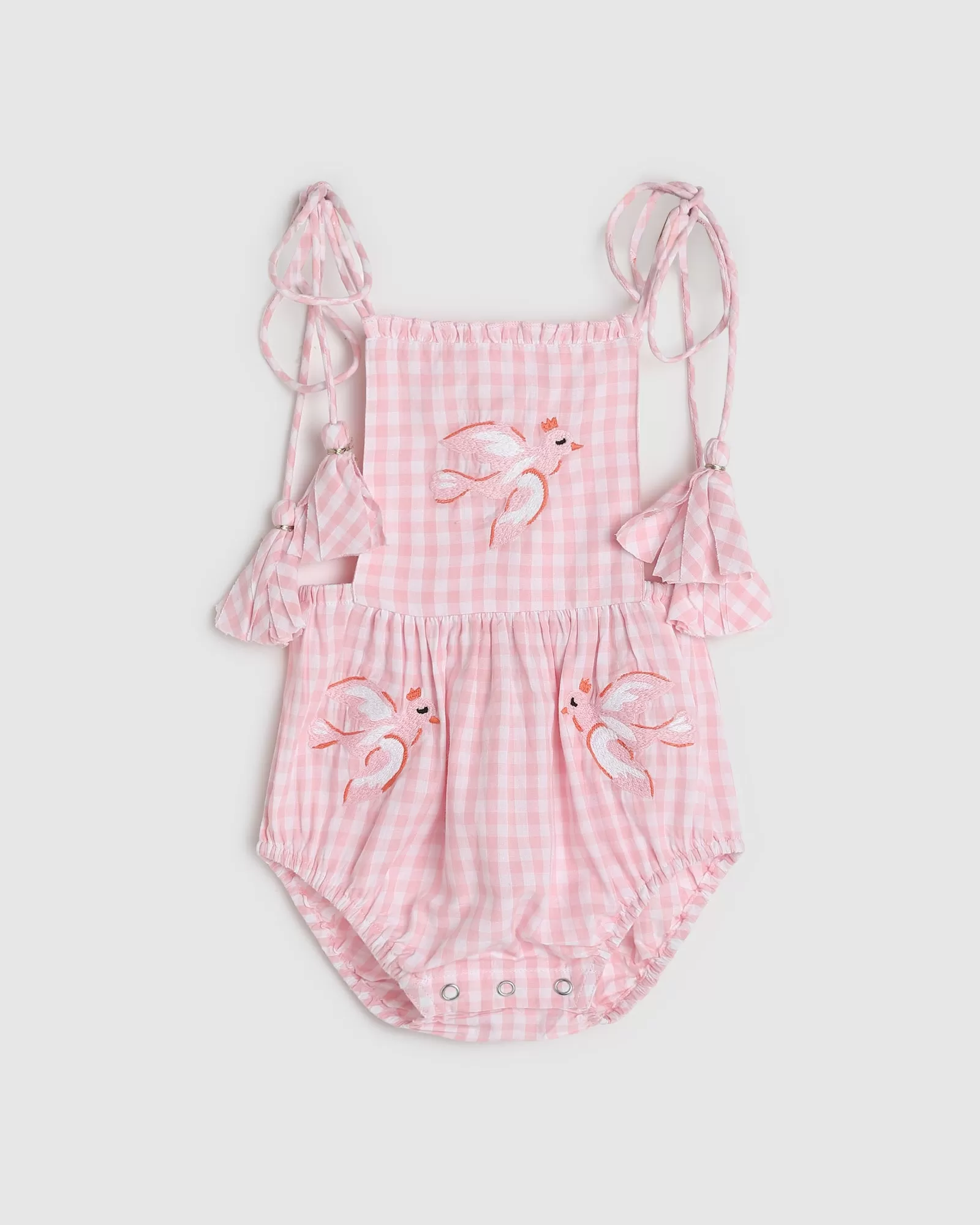 Evie Playsuit - Pink Gingham Bird