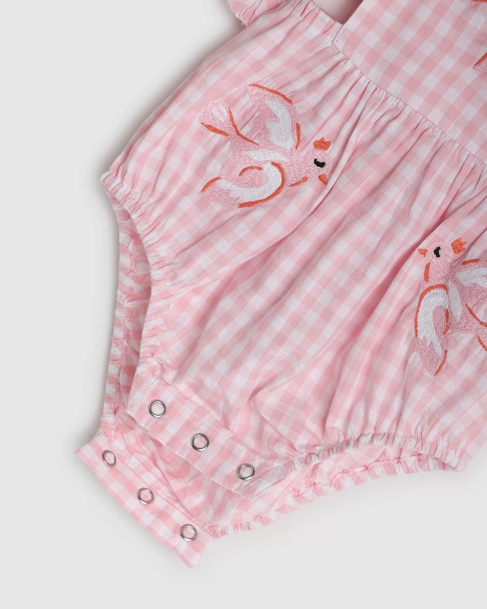 Evie Playsuit - Pink Gingham Bird