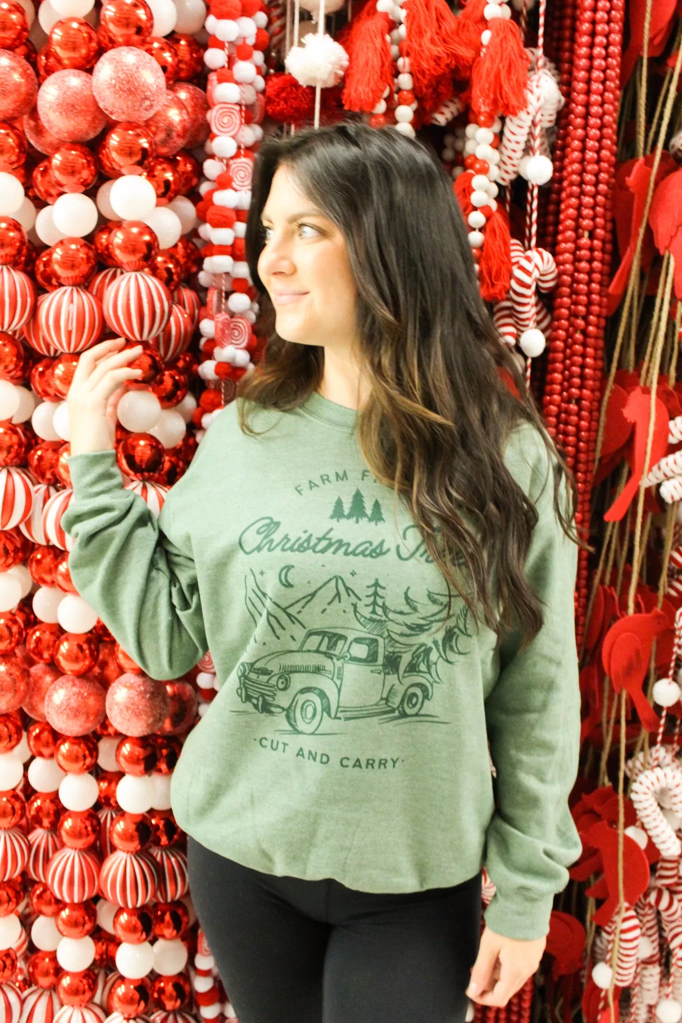 Farm Fresh Christmas Trees Graphic Sweatshirt - Dark Green