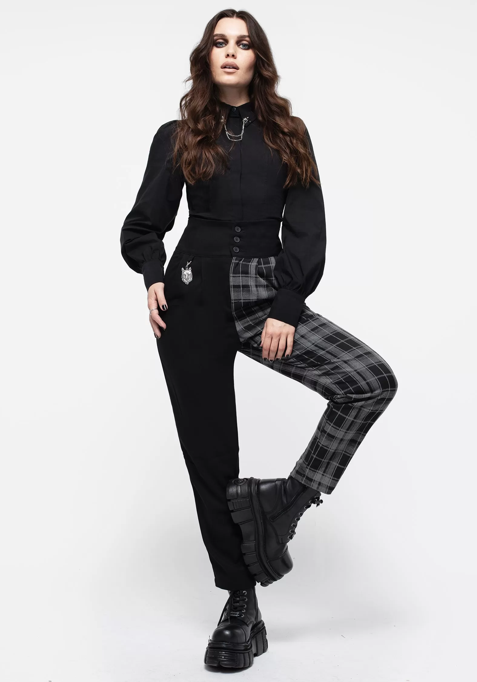 Fenrir High Waisted Check Tapered Trousers