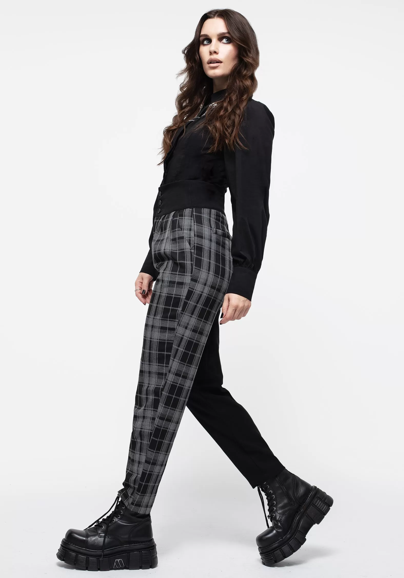 Fenrir High Waisted Check Tapered Trousers