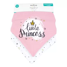 Figaro 2 Pk Terry Backing Bandana Bibs - Little Princess