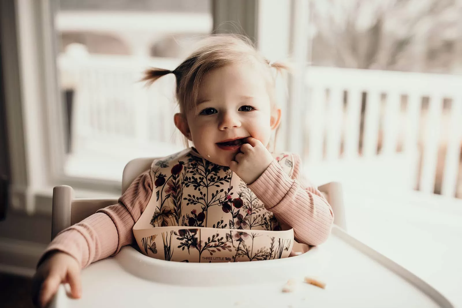 Flower Print Silicone Bib with Crumb Catcher