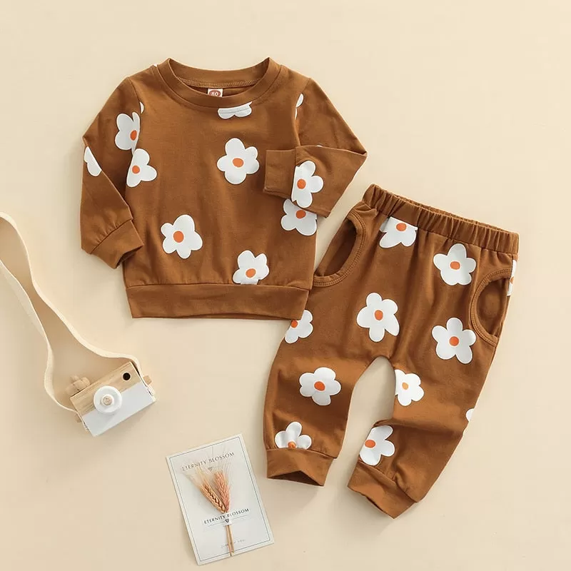 Flower Print Toddler Tracksuit Set