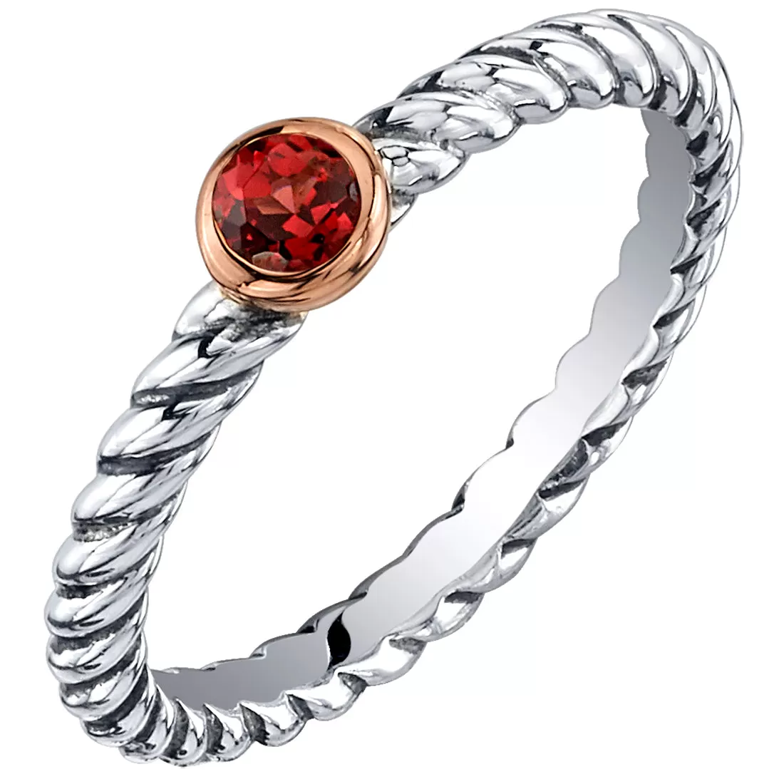 Garnet Cable Rope Stackable Ring Sterling Silver Round Shape Size 5