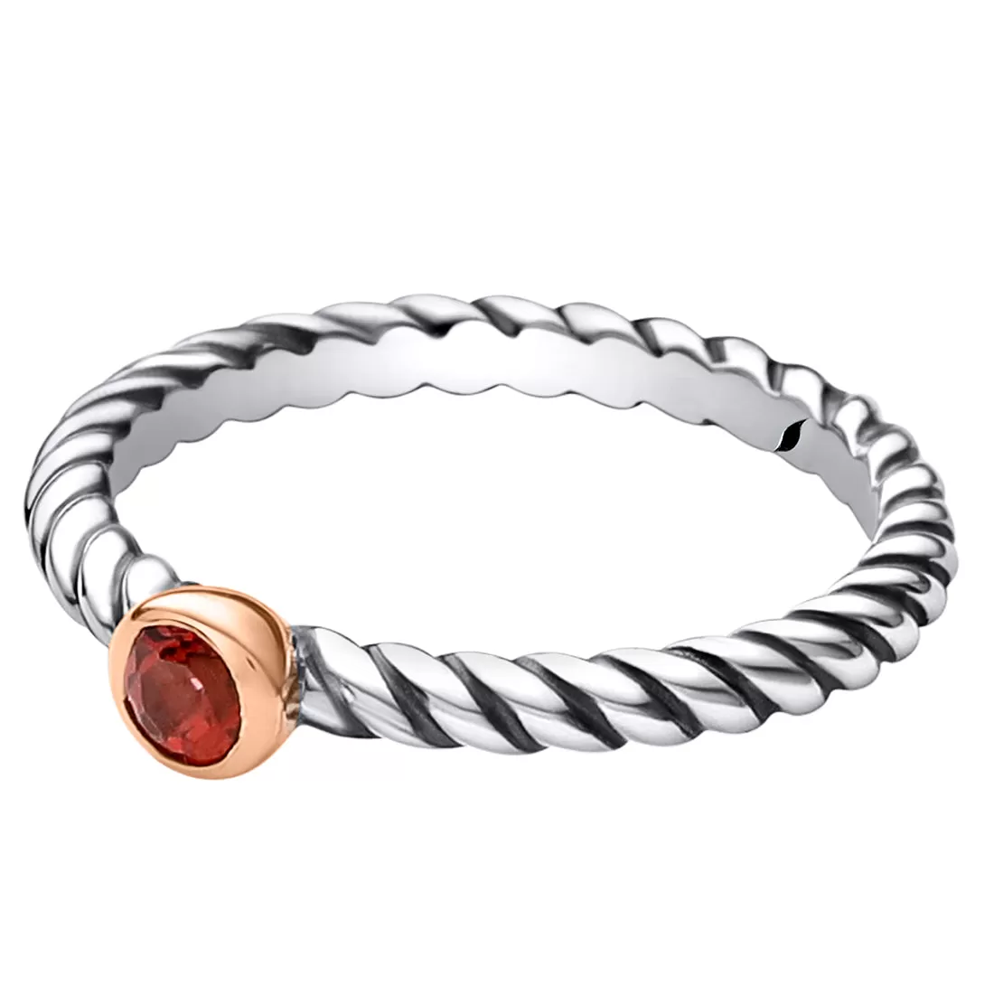 Garnet Cable Rope Stackable Ring Sterling Silver Round Shape Size 5