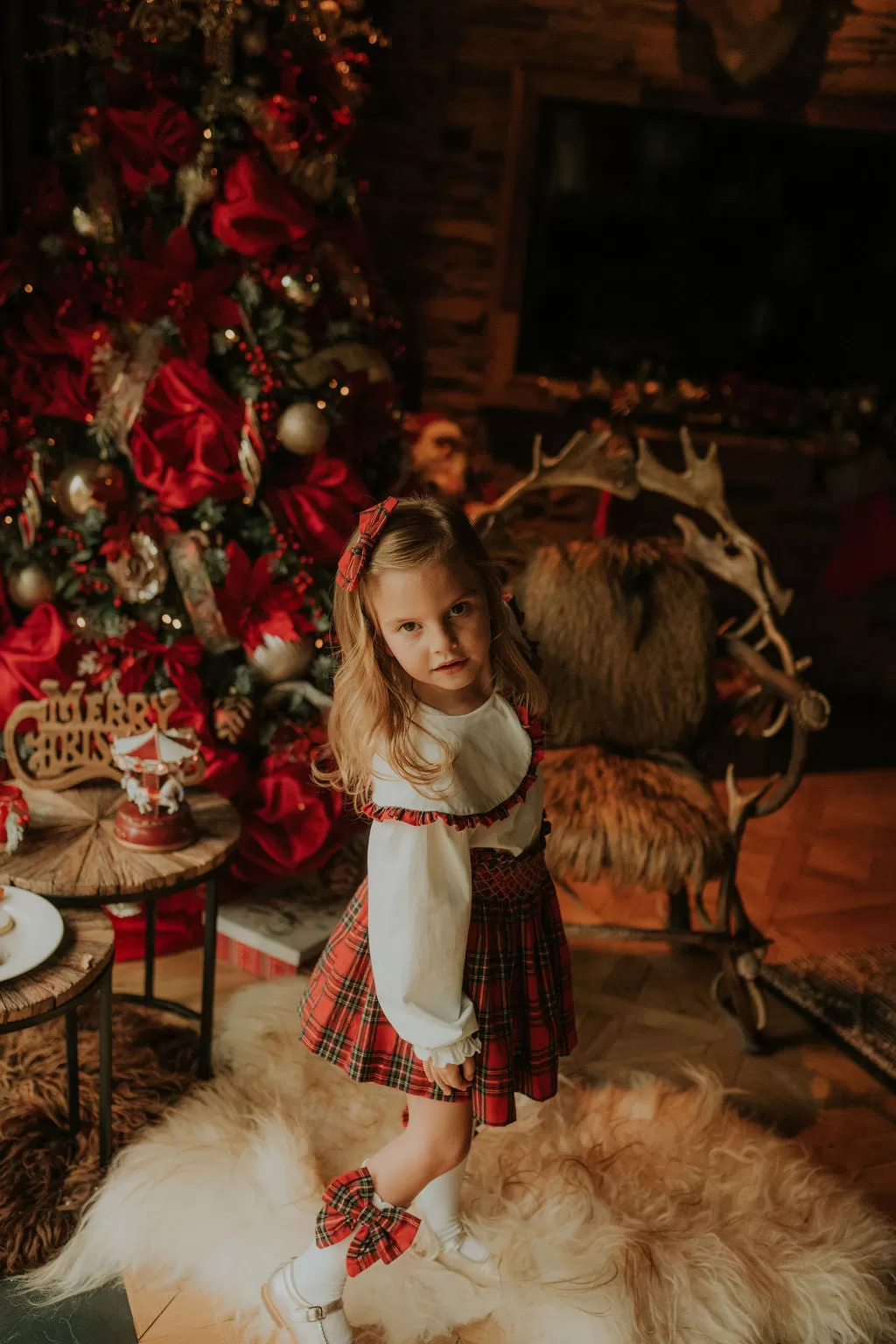 Girls Red Tartan Bow Socks