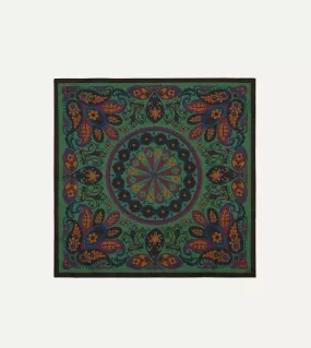 Green Folk Flower Print Cotton-Silk Bandana