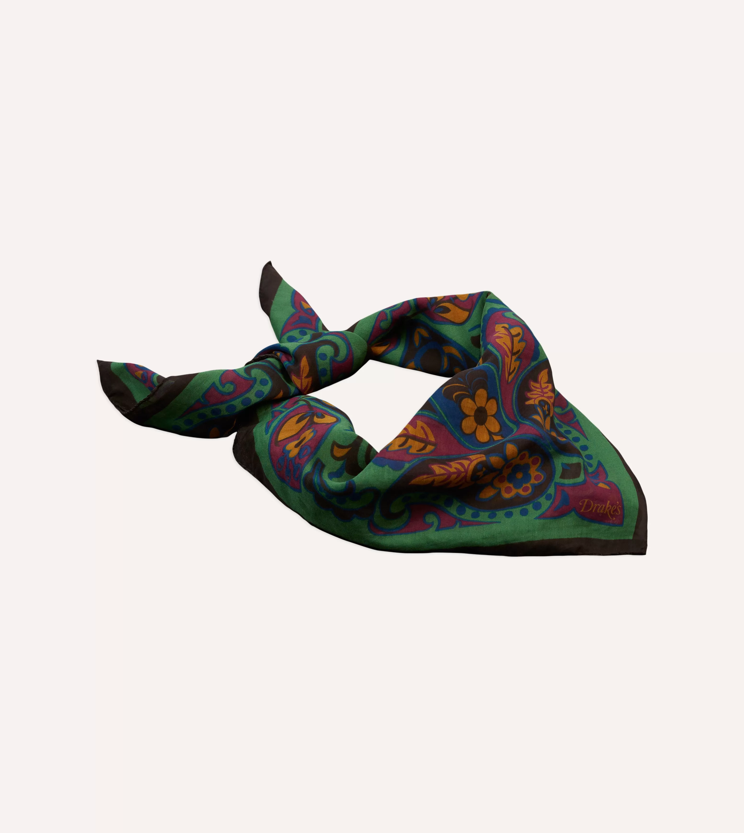 Green Folk Flower Print Cotton-Silk Bandana