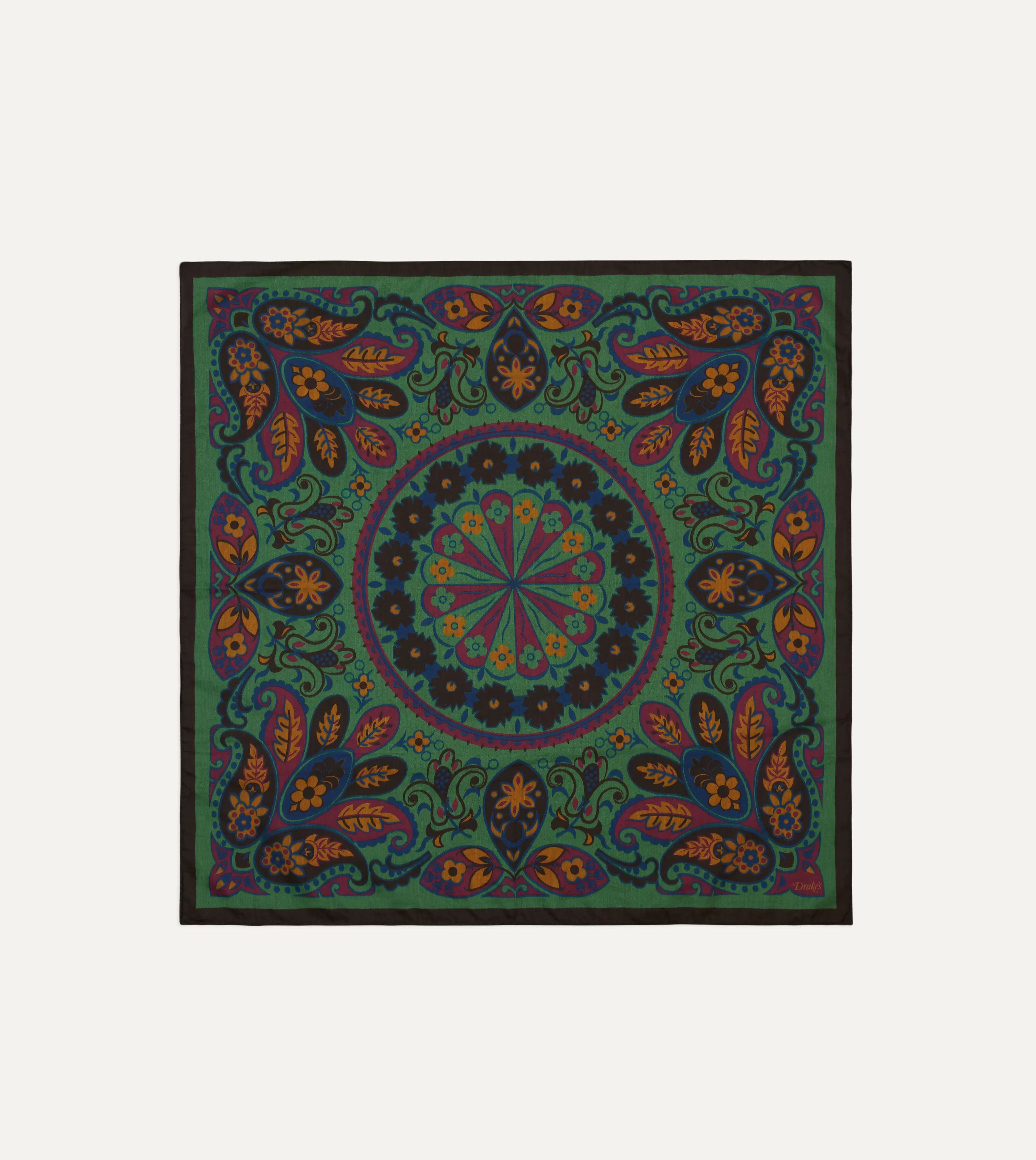 Green Folk Flower Print Cotton-Silk Bandana