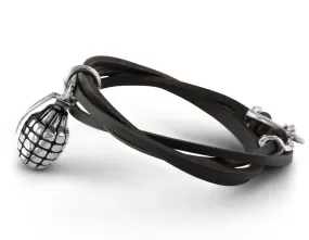 Grenade Leather Bracelet - Silver