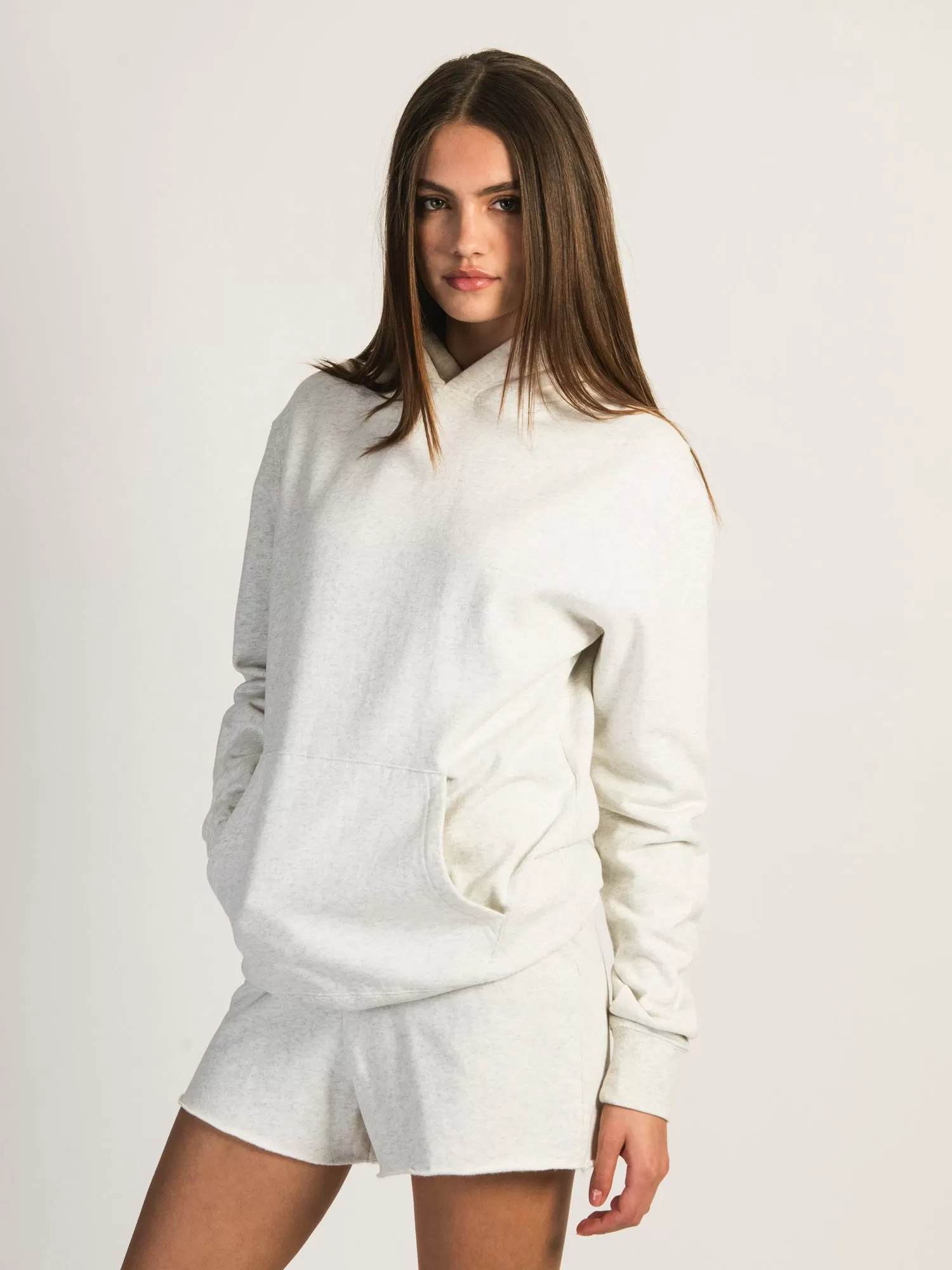 HARLOW HARLEY OVERSIZED MELANGE HOODIE - HEATHER CLOUD WHITE