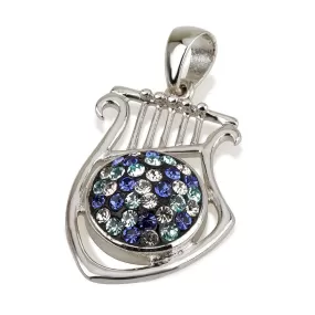 Harp Pendant With Blue Crystals Gemstone Silver 925