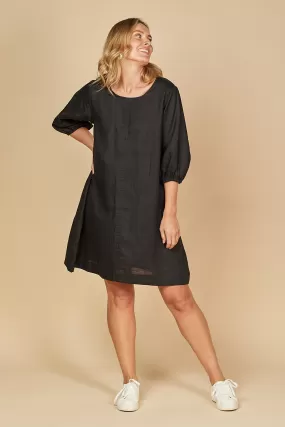 Hazel Short Linen Shift Dress in Black