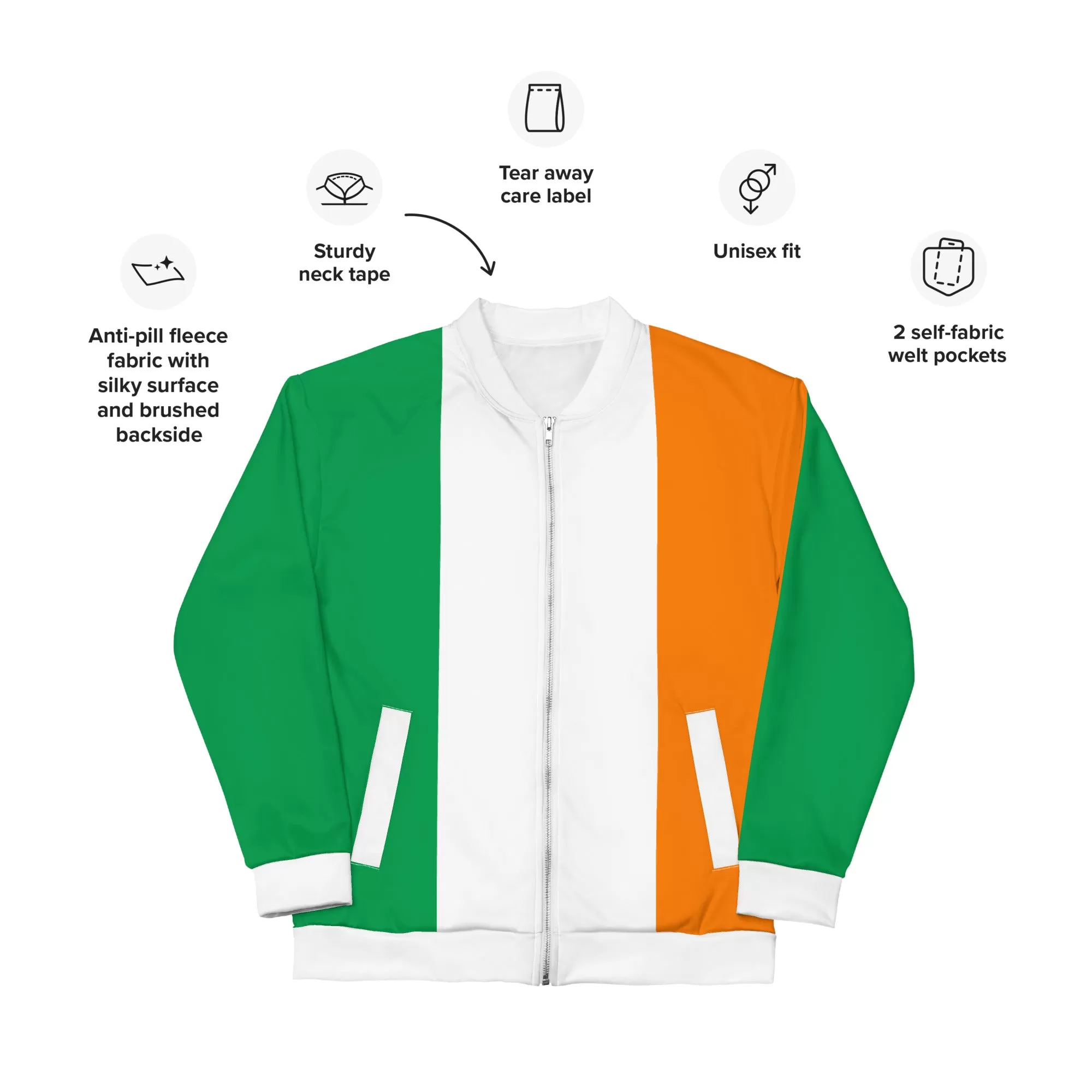 Irish Jacket / Unisex Bomber Jacket With Colors Of The Ireland Flag