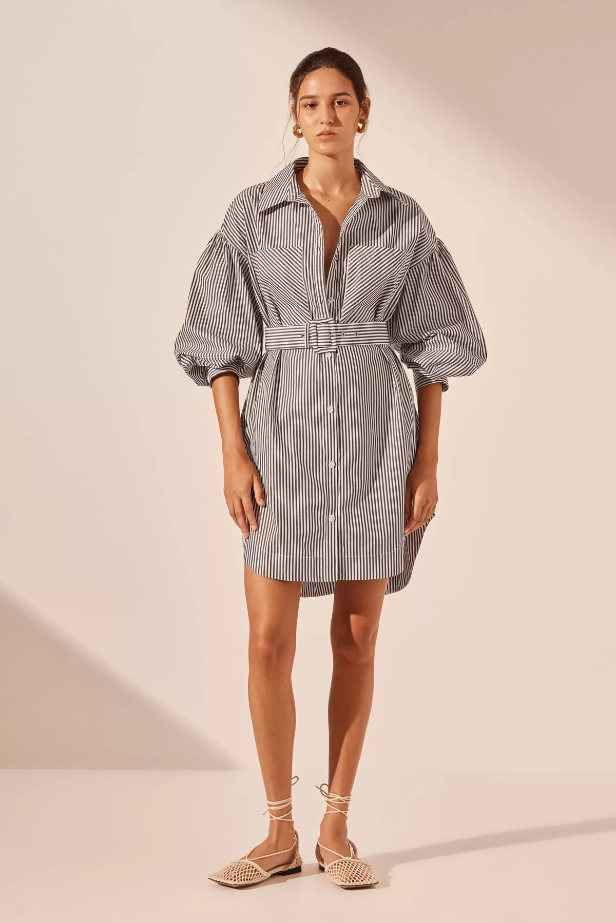 JAYDE OVERSIZED CURVED HEM SHIRT DRESS