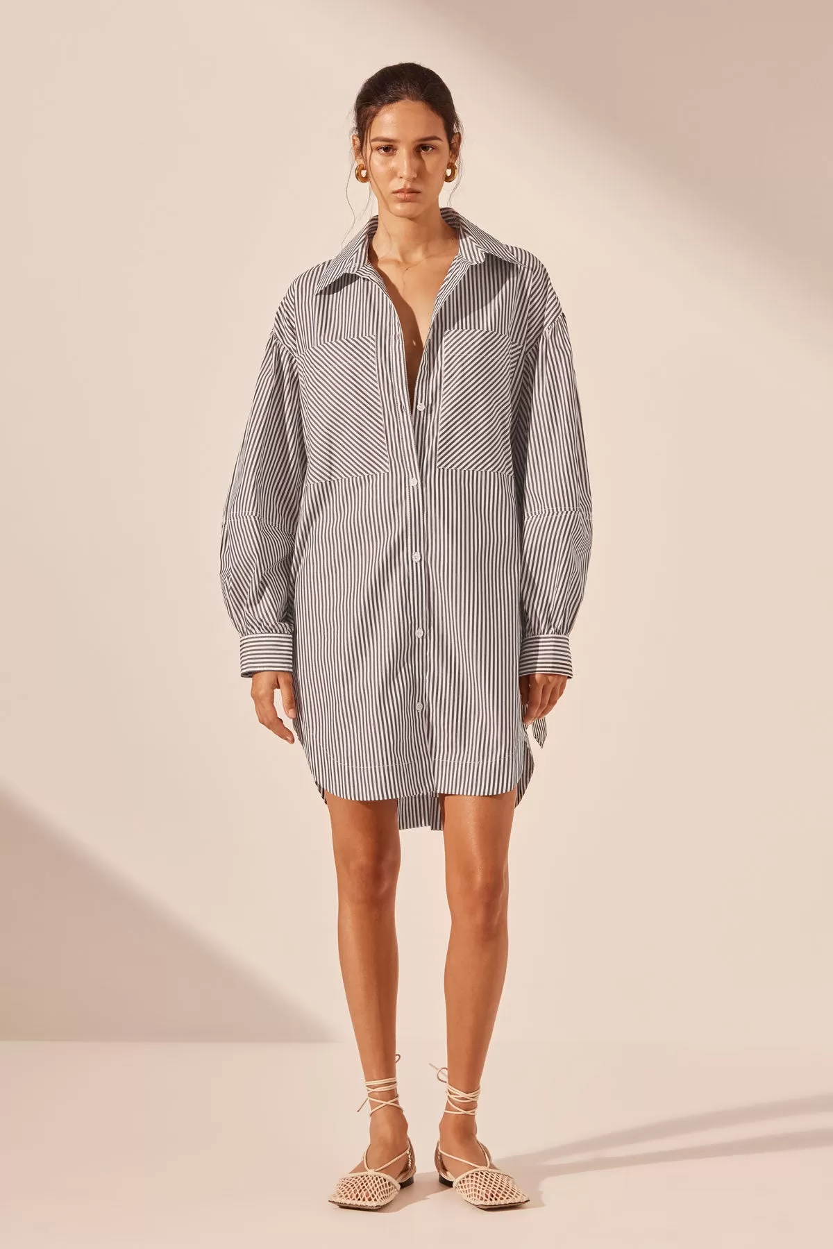 JAYDE OVERSIZED CURVED HEM SHIRT DRESS