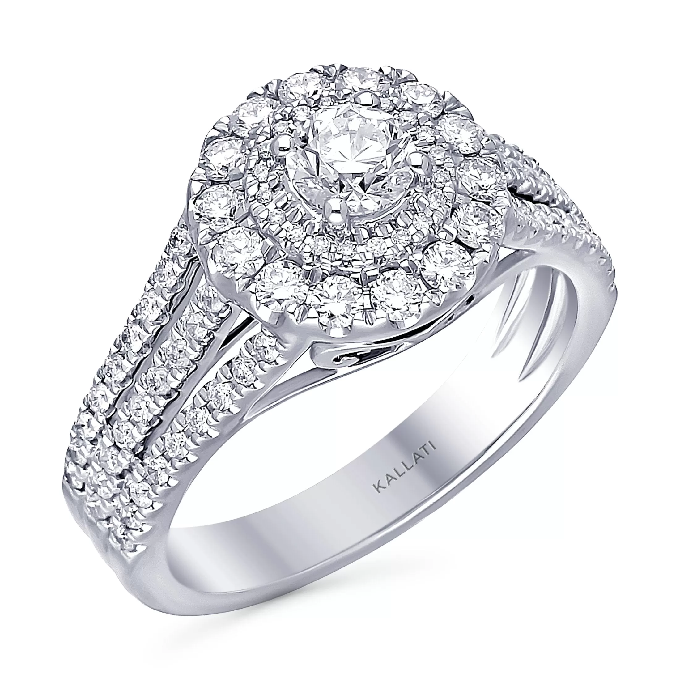 Kallati Eternal Round Halo Diamond Engagement Ring in 14K White Gold