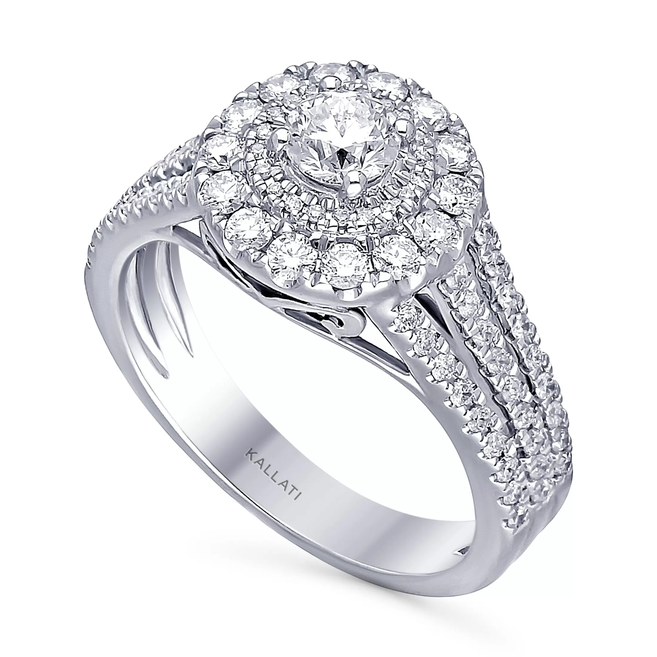 Kallati Eternal Round Halo Diamond Engagement Ring in 14K White Gold