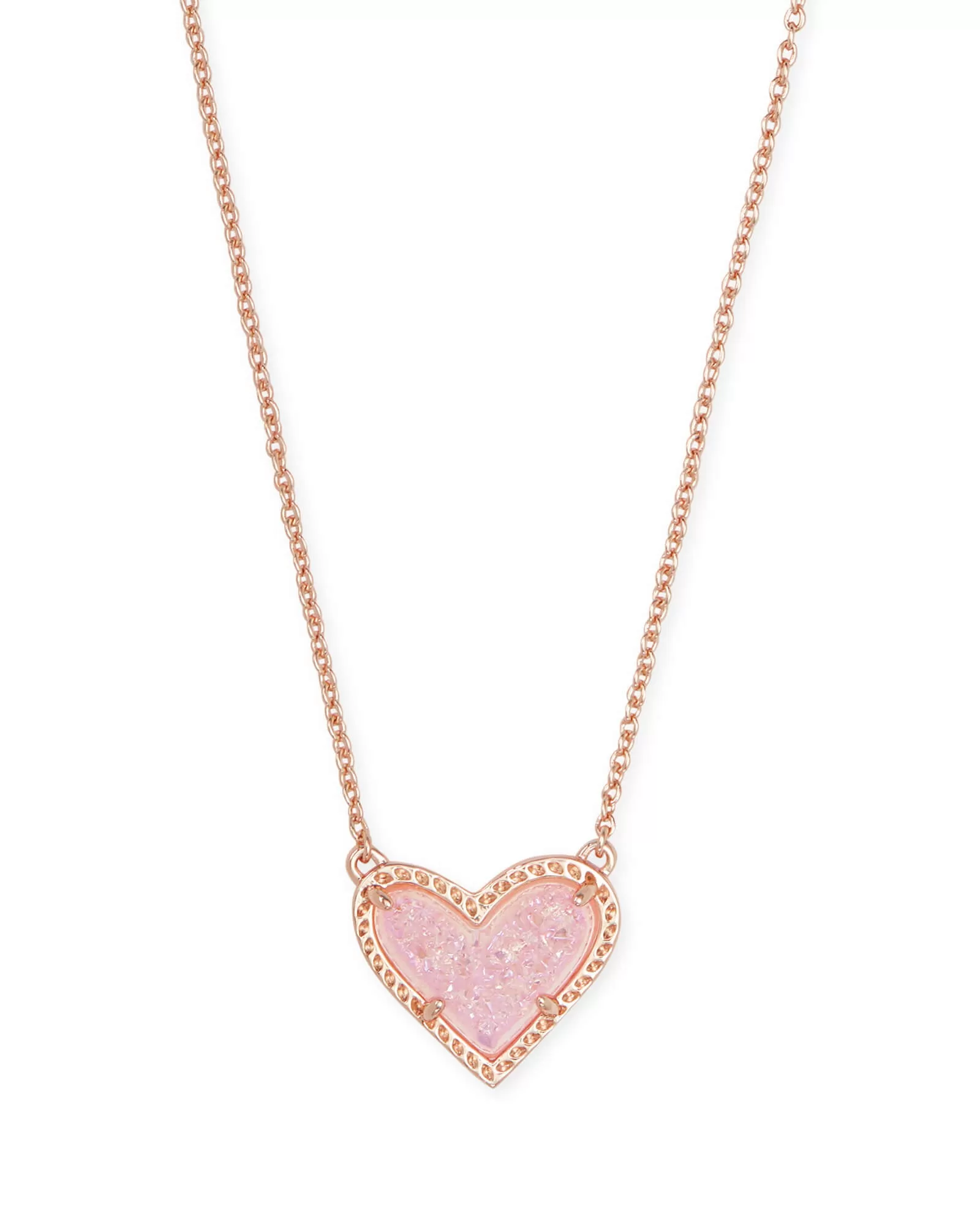 Kendra Scott Ari Heart Pendant Necklace in Pink Drusy and Rose Gold