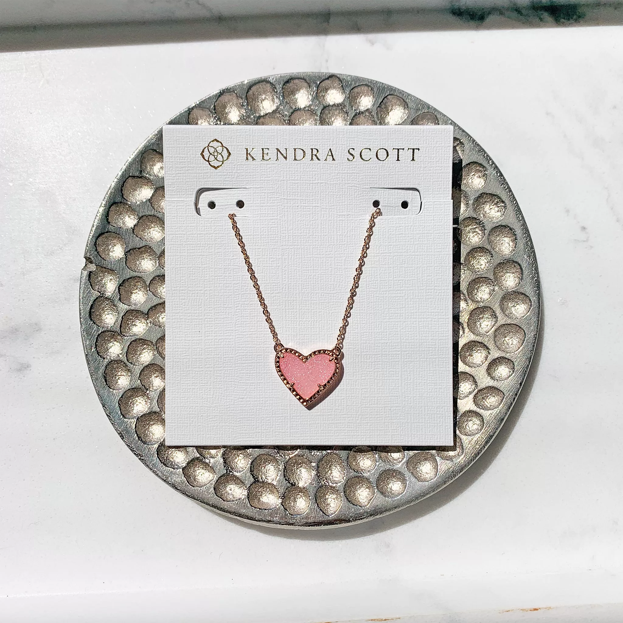 Kendra Scott Ari Heart Pendant Necklace in Pink Drusy and Rose Gold