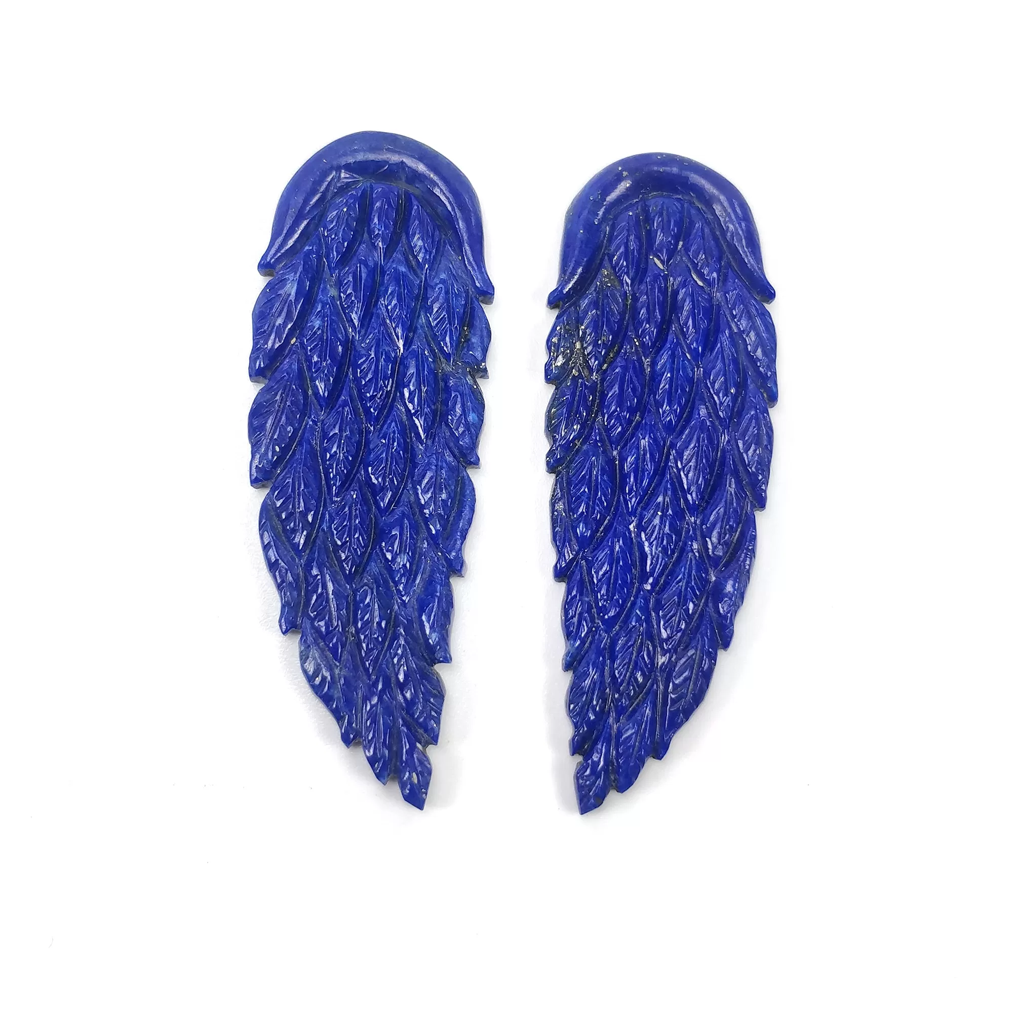 LAPIS LAZULI Gemstone Carving : 58.65cts Natural Untreated Blue Lapis Hand Carved Angel Wings 53*18mm - 53*19mm 2pcs