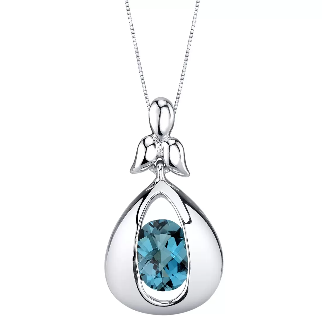 London Blue Topaz Pendant Sterling Silver Oval Shape 1.5 Carat