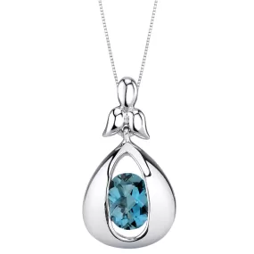 London Blue Topaz Pendant Sterling Silver Oval Shape 1.5 Carat