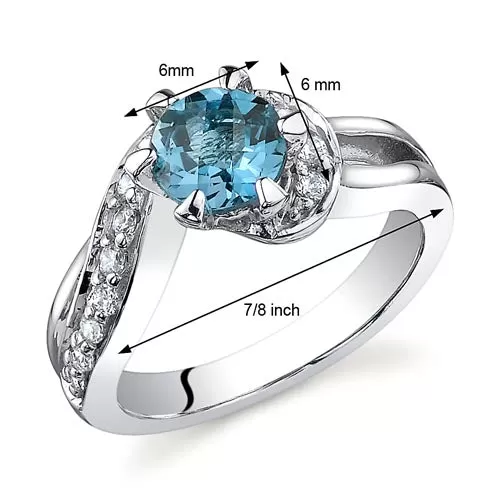 London Blue Topaz Ring Sterling Silver Round Shape 1 Carat Size 7