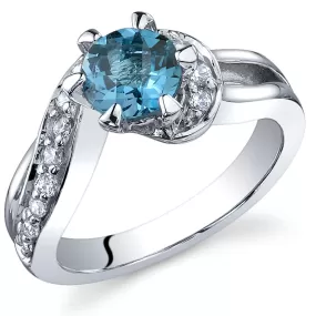 London Blue Topaz Ring Sterling Silver Round Shape 1 Carat Size 7