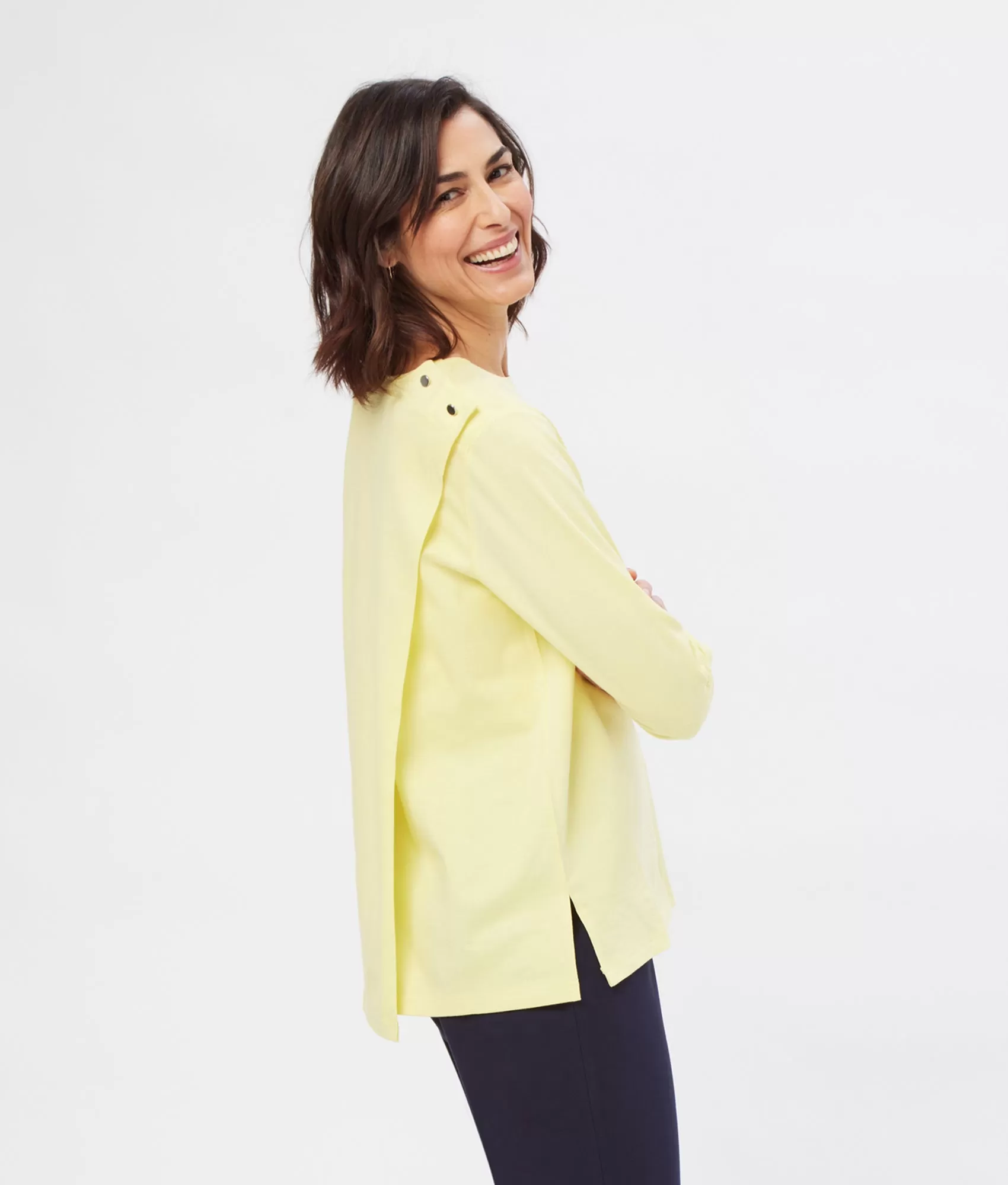 Long Sleeve Knit Tunic in Lemon with Magnetic Closures | MagnaReady