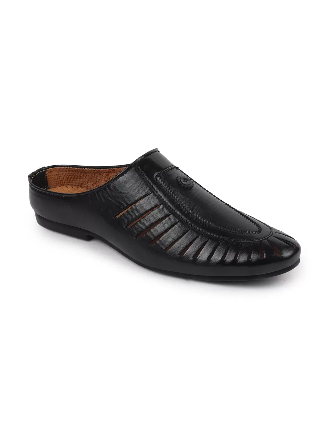 Men Black Back Open Laser Cut Ethnic Juttis & Mojaris