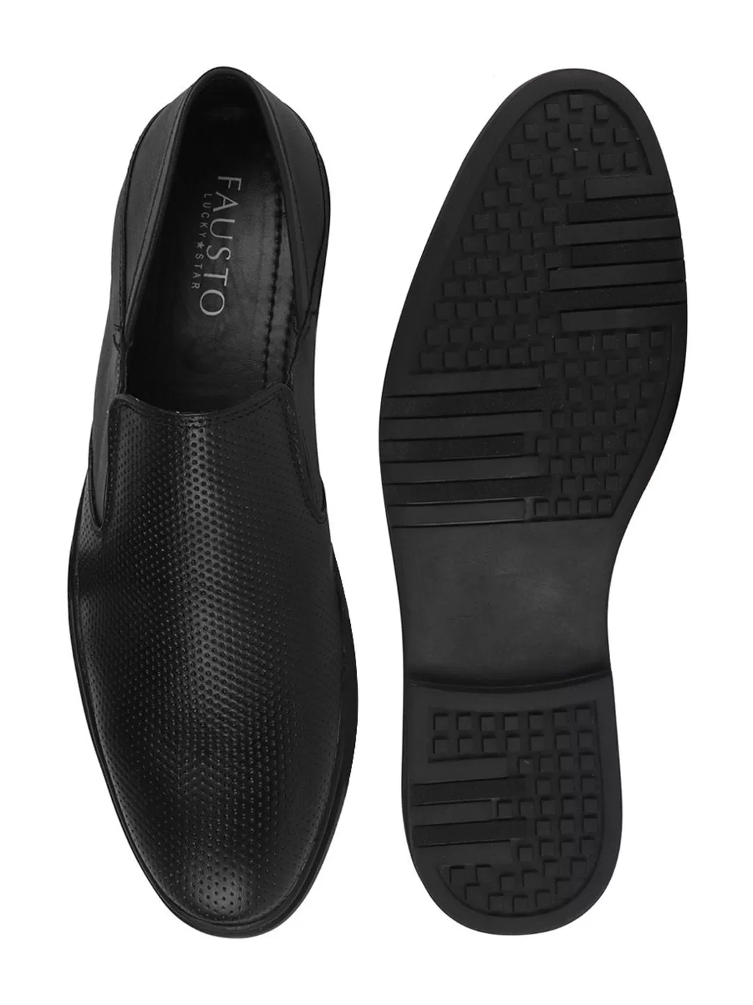 Men Black Formal Leather Slip-On Shoes