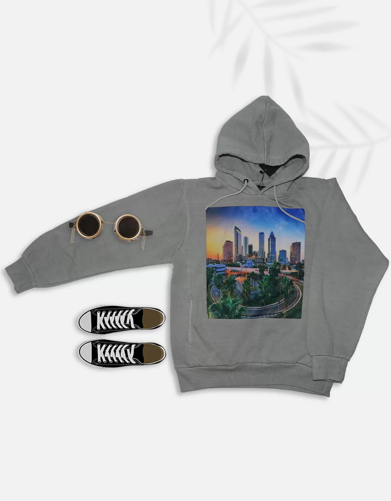 Men Grey Pullover Graphic Hoodie