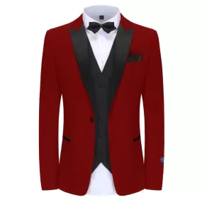 Men's Slim-Fit 3PC Satin Peak Lapel Tuxedo (RED)