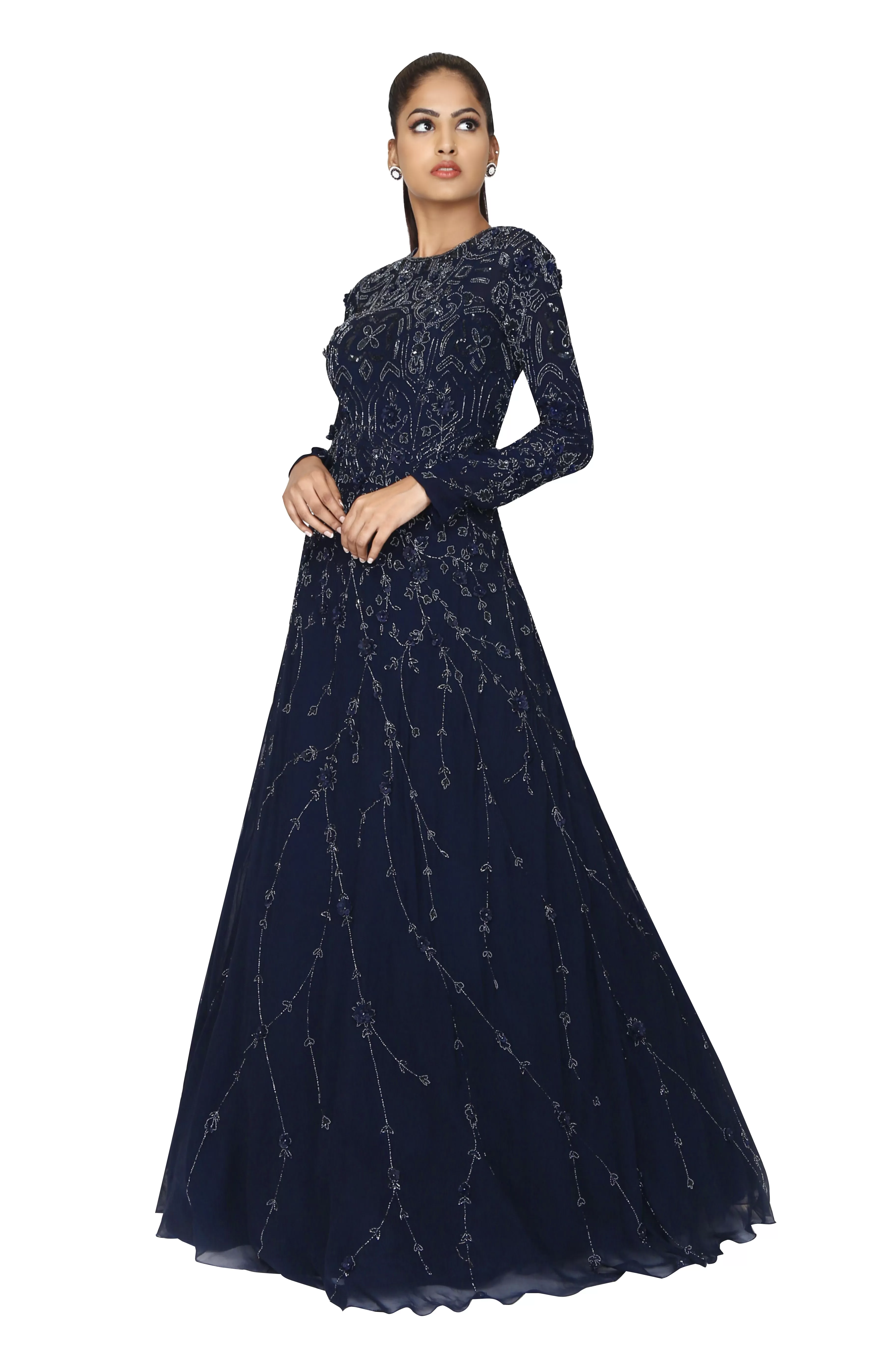 Midnight blue gown.