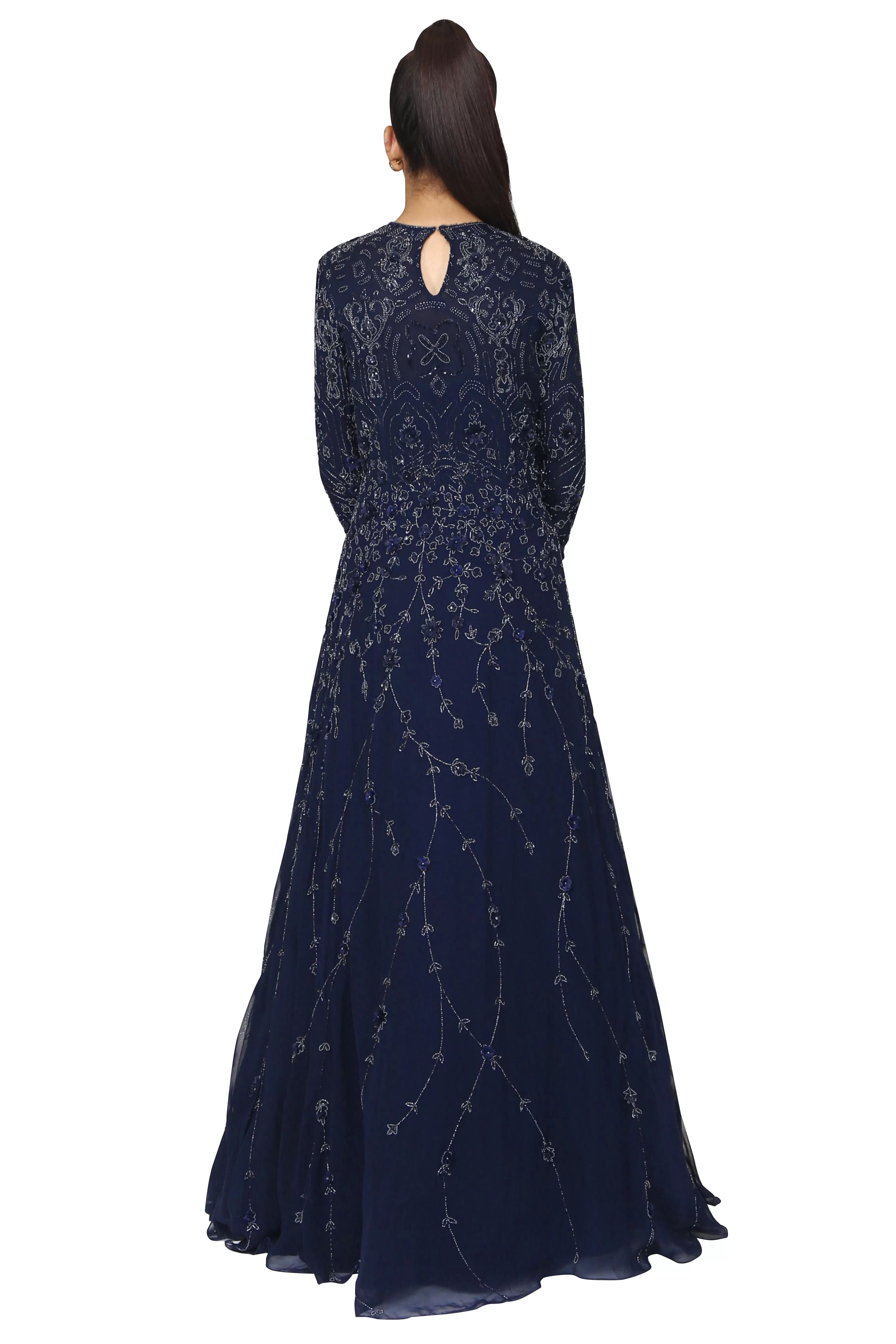 Midnight blue gown.