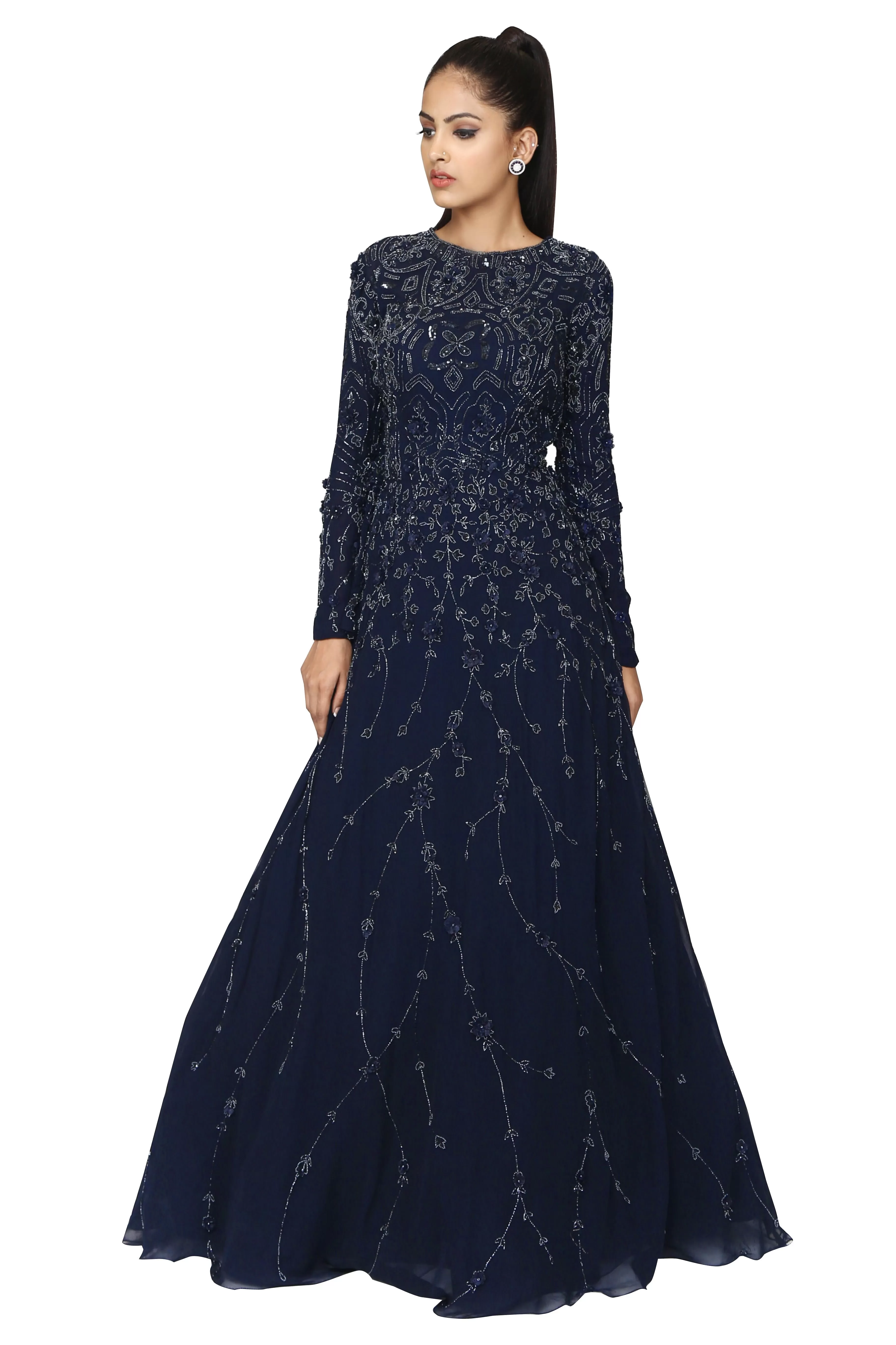 Midnight blue gown.