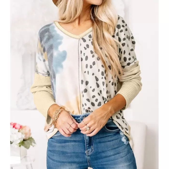 Mixed Print Waffle Knit