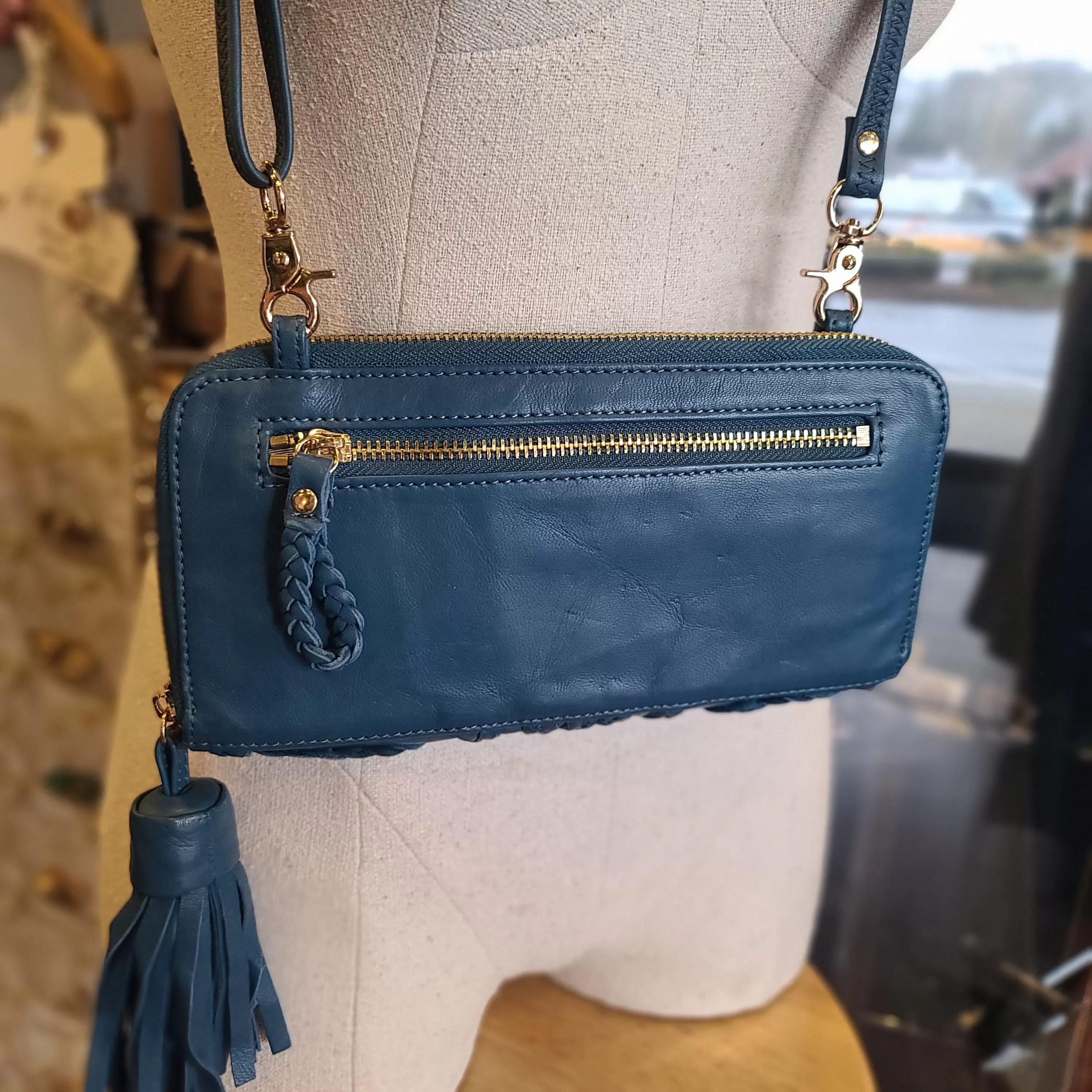 MONSERAT DE LUCCA Blue Braided Leather Wallet Bag