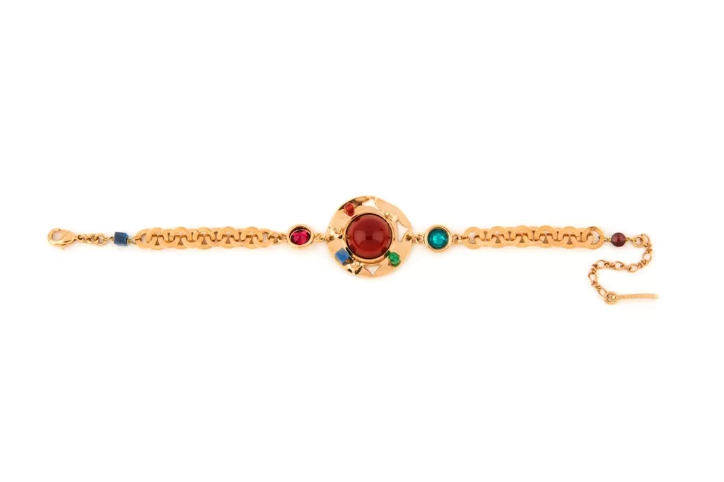 Multi-Colored Sparkling Garnet, Jade And Lazuli Flexible Bracelet by Satellite Paris