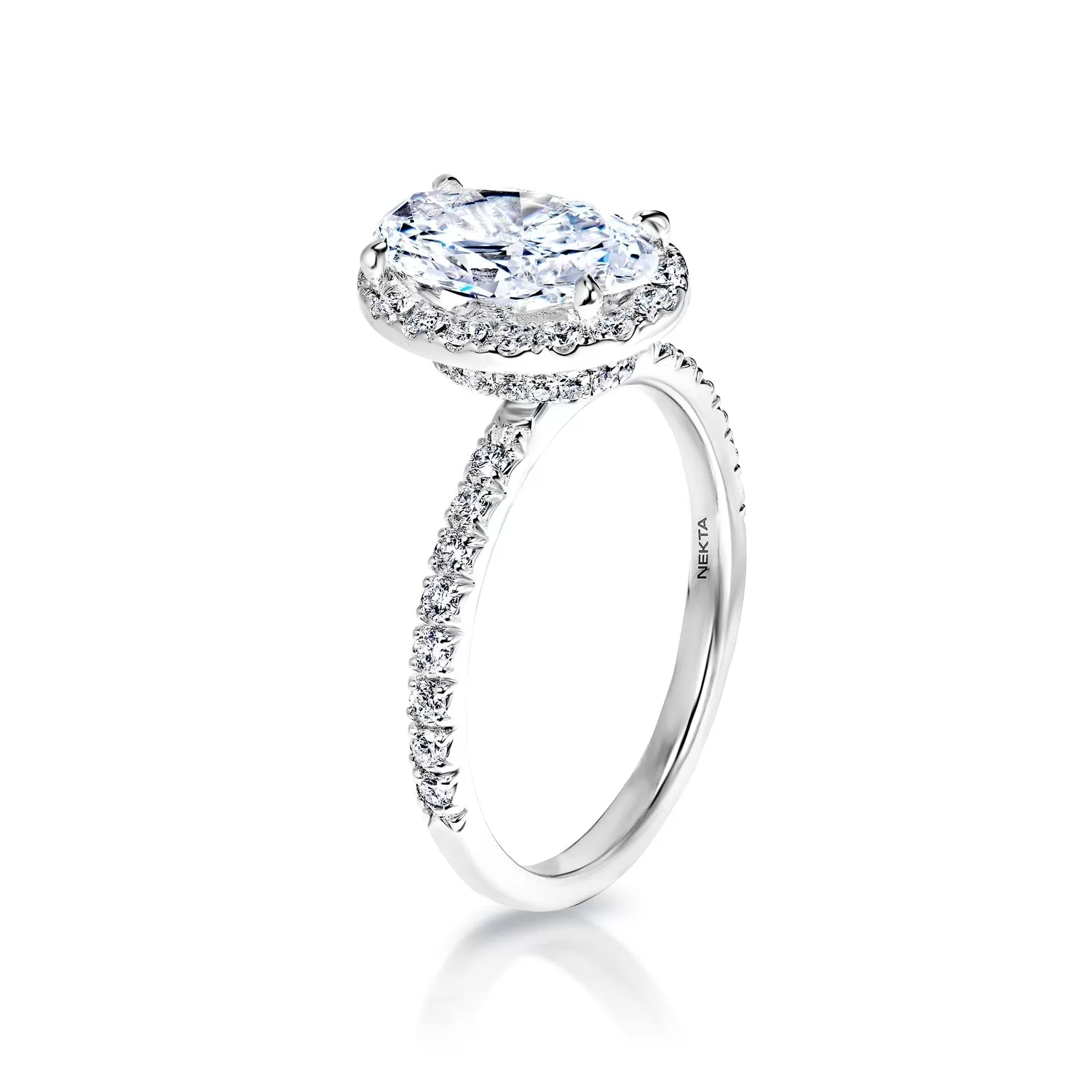 Noa 2 Carat D VVS2 Oval Cut Halo Diamond Engagement Ring in 18k White Gold By Mike Nekta. GIA Certified