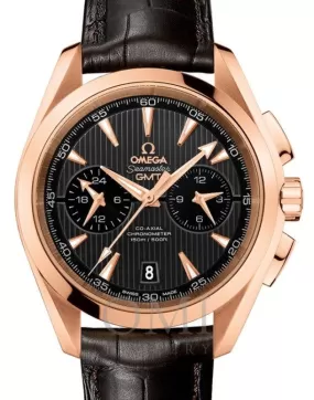 OMEGA SEAMASTER AQUA TERRA 150M CO-AXIAL CHRONOMETER GMT CHRONOGRAPH 43MM RED GOLD GREY DIAL 231.53.43.52.06.001 WITH ALLIGATOR LEATHER STRAP