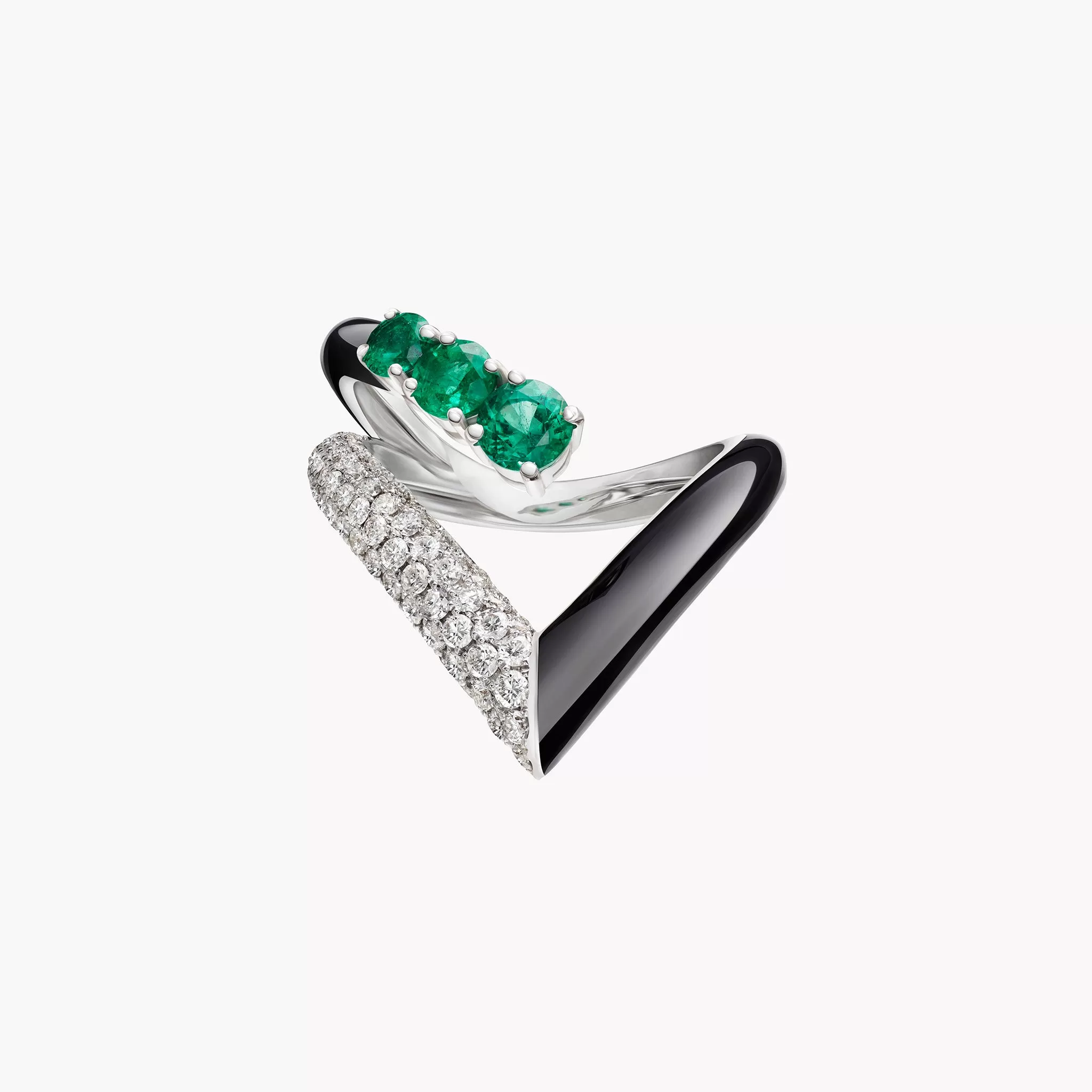 Oui Emerald and Diamond Black Enamel Ring