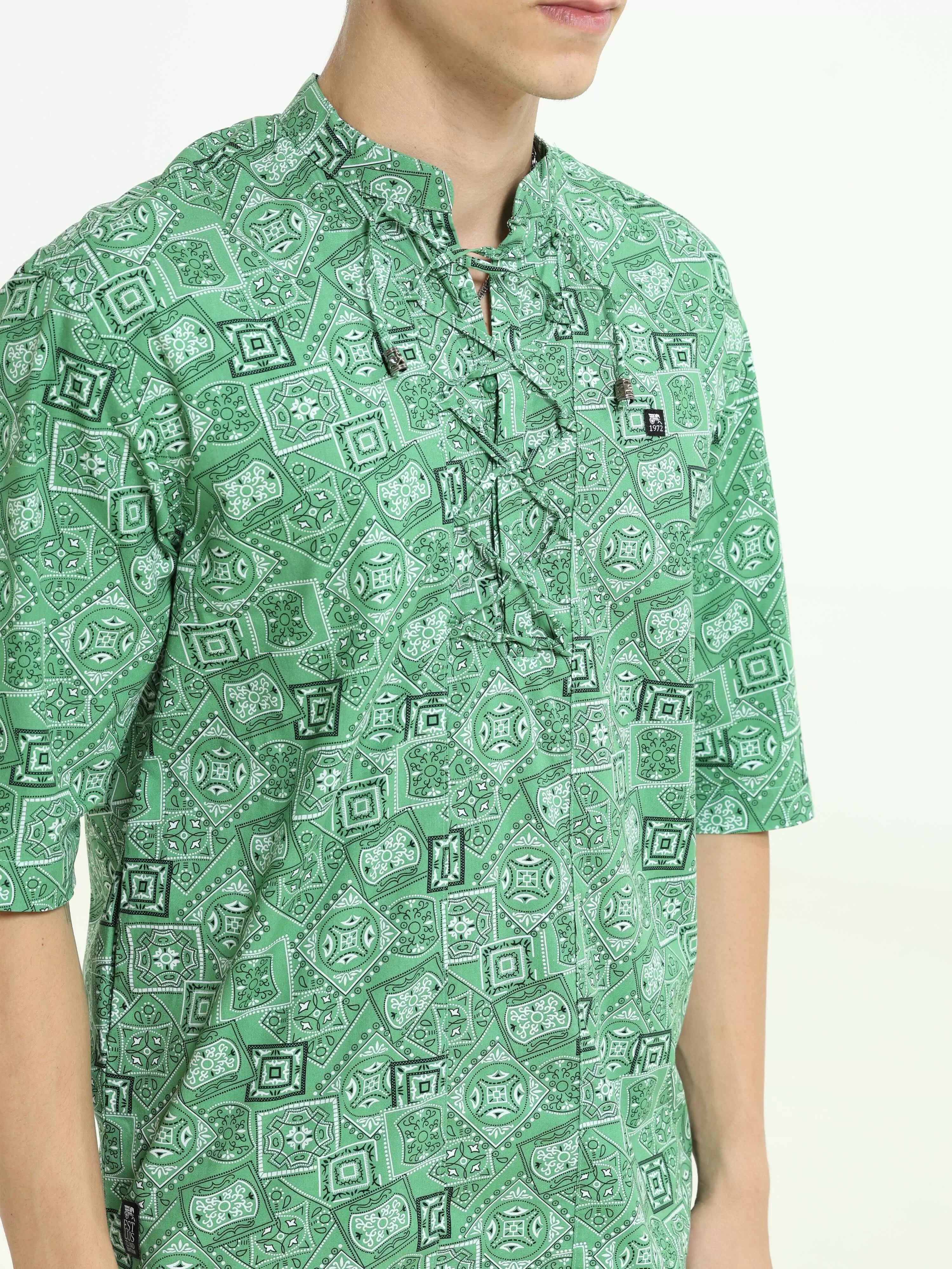 Oversized green colour printed kurta