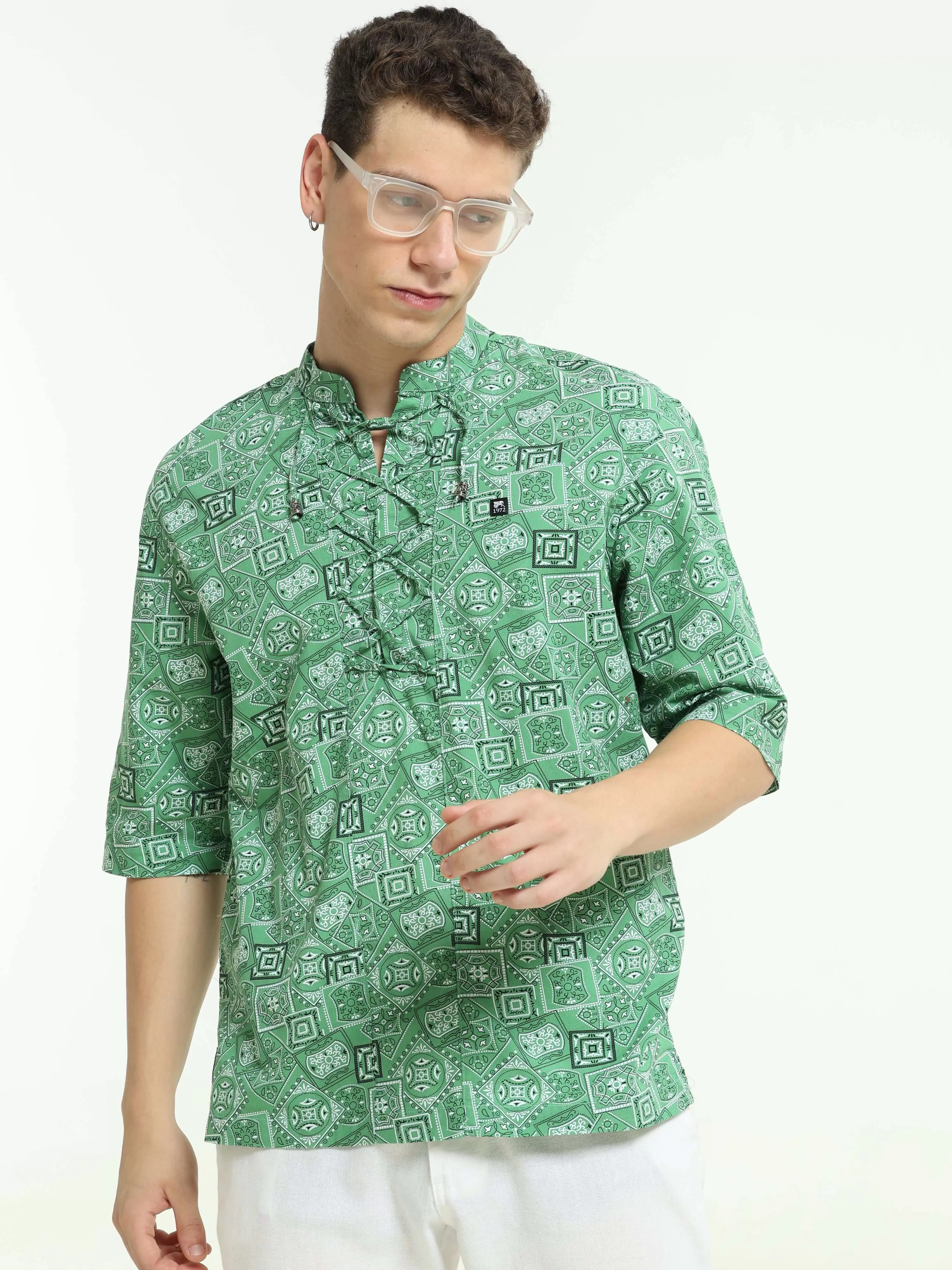 Oversized green colour printed kurta