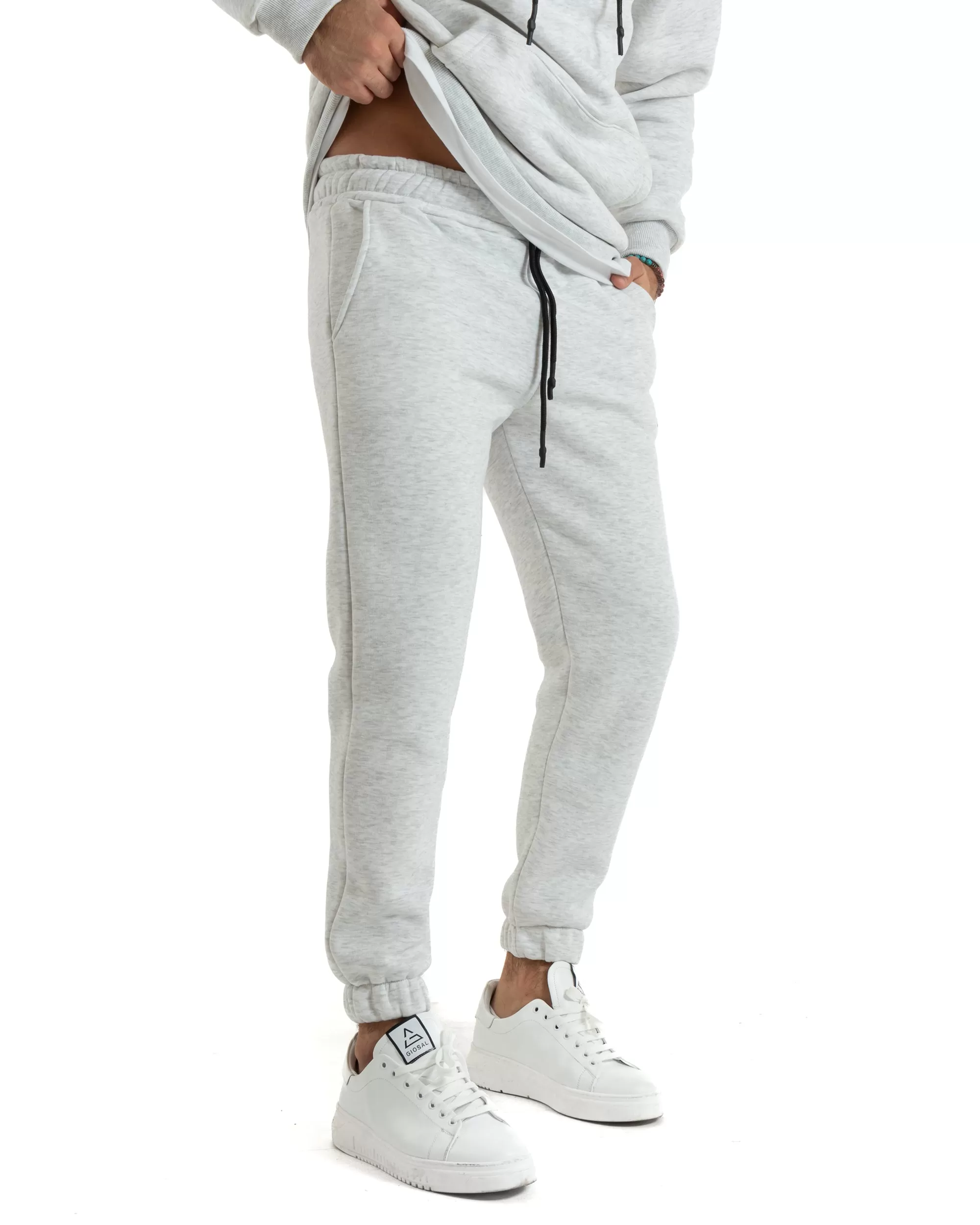 Pantaloni Uomo Pantalaccio Tuta Basic Comodo Caldo Felpato Polycot Grigio Chiaro GIOSAL-P6027A