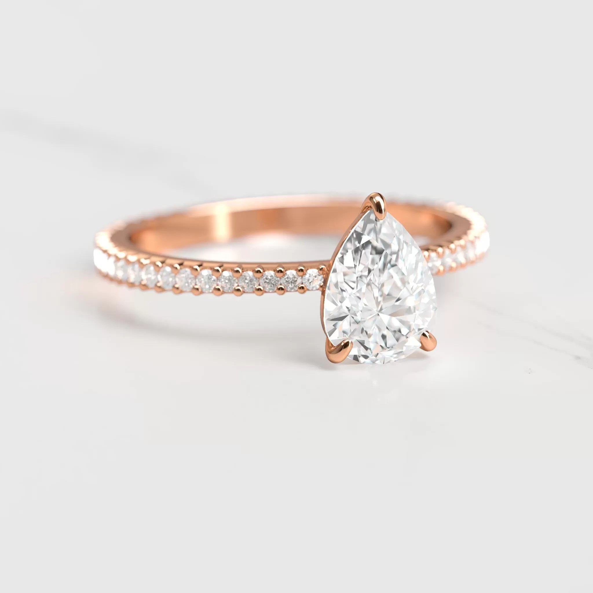 Pear Full Pave Tapered Diamond Ring