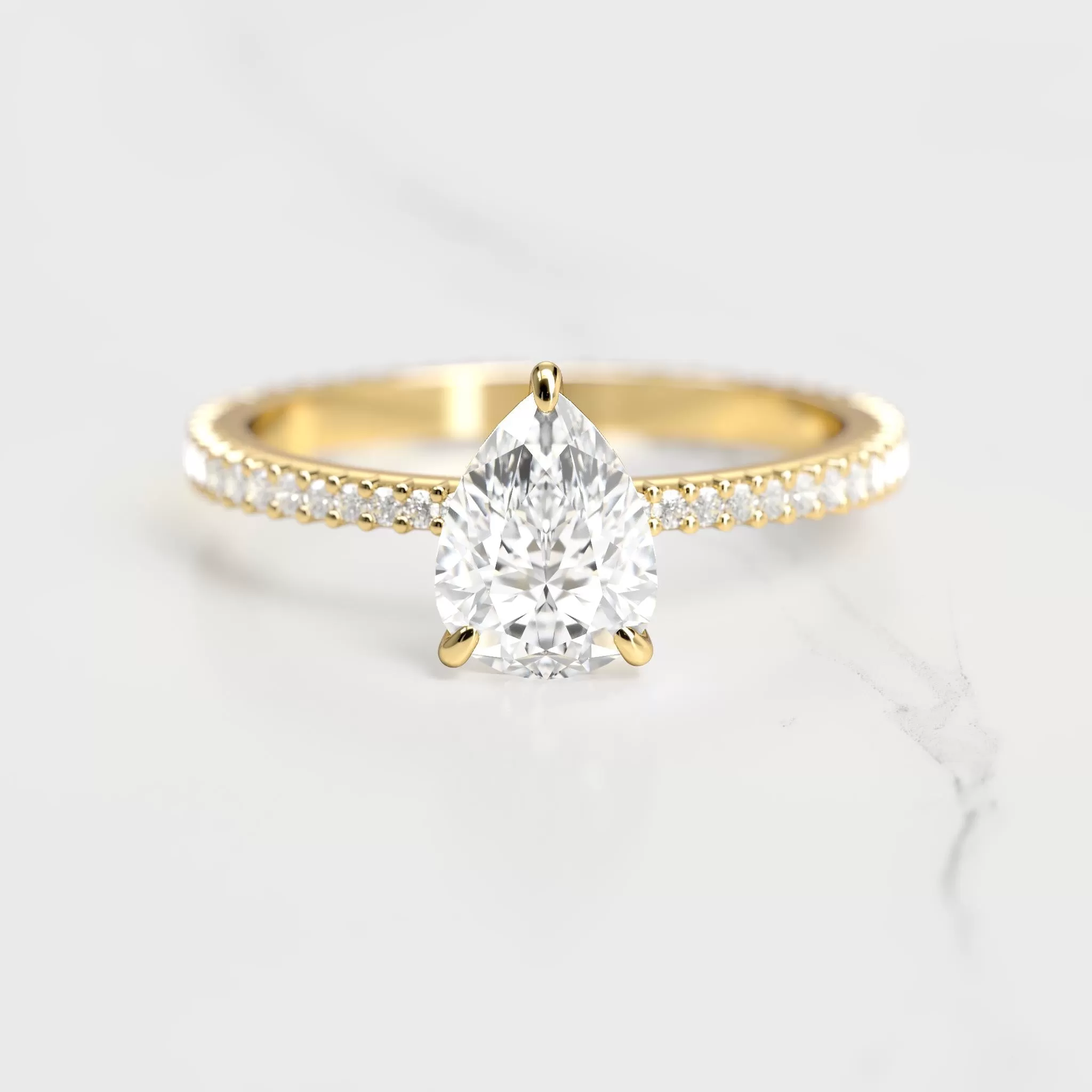 Pear Full Pave Tapered Diamond Ring